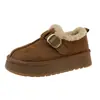 Zapatos Birkenstock Cálidos de Suela Gruesa para Aumentar la Altura con Plus-terciopelo, Zapatos de Mujer Peludos sin Cordones, Nuevos Botas de Nieve de Invierno 2026, Zapatos de Algodón