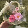 Bolso Tejido de Paja Floral Hecho a Mano para DIY con Materiales de Flores Artificiales, Bolso de Mano para Actividades de Team Building y Calentamiento, Bolso de Mano Pequeño