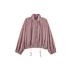 Venta al por mayor para comercio exterior 2026 Moda europea y americana casual corbata ajustable plisada a cuadros cuello alto chaqueta para mujer L28745