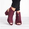Verano 2021 Nuevo Amazon deseo comercio exterior talla grande cremallera frontal color liso boca de pez sexy tacón grueso moda zapatos