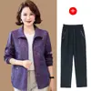Nueva Moda de Otoño para Mamá de Mediana Edad Camisa de Manga Larga Chaqueta Delgada Chaqueta Casual para Mujer con Cuello Solapa Top