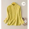 Nova blusa de algodão e linho fina para primavera e outono, de manga comprida, com gola de lapela, jaqueta cardigã casual versátil para mulheres usarem como peça externa