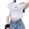 Nueva Camiseta Corta de Verano 2024 de Cintura Alta y Ombligo Descubierto para Mujer, Tops de Manga Corta Bordados con Mariposas de Corte Ajustado y Versátiles para Mujer