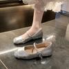 Zapatos de Ballet Planos con Punta Redonda Cosida, Suela Suave, Hebilla de Una Línea, Zapatos Mary Jane Plateados Planos para Mujer, Nuevo Estilo Otoño e Invierno 2025