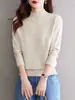 Camiseta base de cuello medio para mujer, moda casual de punto elegante para otoño e invierno, nuevo suéter interior de color liso engrosado 2026