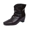 Botines de vestir con tacón grueso y aumento interno de altura 2026 moda ajustada de tacón apilado otoño botines cortos para mujer con caña corta y punta cuadrada