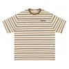 Camiseta com Gola Redonda e Manga Curta, Corte Solto, com Bordado de Listras Horizontais Verdes, Estilo Unissex para o Dia a Dia, Suprimento de Roupas Masculinas