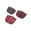 Bolsita pequeña de tela rayada étnica colorida transfronteriza con ribete de imitación de cuero, llavero portátil, bolsa de almacenamiento para auriculares, monedas y tarjetas