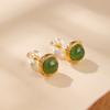 Pendientes de jaspe Hotan chapados en oro y plata de ley S925, redondos, exquisitos, sencillos, de moda, con personalidad retro.