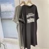 Vestido Camiseta de Algodón para Mujer Verano Nuevo Largo Medio Estilo Coreano Suelto Manga Corta Vestido Largo Simple Moda Vestido Estampado