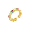Anillo de Flor de Zircón con Goteo de Aceite Electrochapado en Oro Real de 18K, Anillo Vintage para Dedo Índice, Lujo Accesible Elegante, Joyería de Mano de Nicho