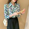 Toma Real de Ropa Femenina de Comercio Exterior: Elegante Ropa Casual de Otoño Nueva para Mujer, Camisa de Gasa Colorida con Solapa, Camisa Cardigan