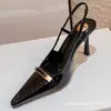 Sandalias Elegantes de Charol con Punta Fina y Punta Cerrada Estilo Francés para Mujer, Nuevo Modelo 2026, Sandalias de Tacón Fino sin Espalda Versátiles Estilo Hada Retro