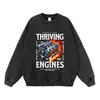 Moletom com Estampa de Corrida e Texto em Inglês, Moletom Pulôver Oversized Vintage Estilo Americano Lavado, Moletom Casual Atacado