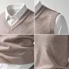 Colete de tricô sem mangas com gola V para outono e inverno, suéter quente, camada interna de cor sólida, colete de lã, camiseta básica