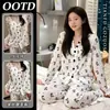 Pijama lindo de dibujos animados coreanos para mujer, nuevo modelo Otoño e Invierno 2026, de manga larga y pantalón largo, cómodo y se puede usar fuera