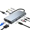 Extensor 8 en 1 Tipo-C a HDMI tarjeta de red convertidor tipo-C hub USB multifuncional estación de acoplamiento