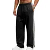 2026 Calça de Moletom Larga Masculina Pesada para Uso Transfronteiriço com Forro de Lã, Listras Laterais Tricotadas, Cintura Elástica com Cordão e Design de Perna Reta