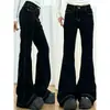 Calça jeans flare feminina estilo americano, lavagem clara, nova coleção primavera/outono, plus size, cintura alta, modelagem que afina a silhueta e cobre o quadril.
