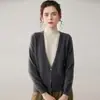 Moda outono e inverno commuter versátil macio e confortável emagrecimento feminino moderno novo cardigã de caxemira gola semi-alta falso duas peças