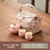 Olla portátil de cerámica kapok pintada a mano con LED en polvo con bolsa bordada para dos tazas, taza rápida portátil para viajes al aire libre