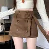 Tiro Real Otoño/Invierno Caqui Falda de Cintura Baja para Mujer Diseño Sensación de Chica Picante Anti-Exposición Falda Corta Ajustada