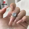 Anillo de Cabujón de Jade Blanco Lunar Espuma de Agua Tipo Hielo de Alta Calidad, Banda de Anillo de Nuevo Estilo Chino con un Toque de Lujo, Forma de Calabaza Transparente como el Hielo, Modelo para Mujer, Adecuado para Regalo