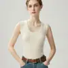 Colete de Cashmere Versátil Liso Justo para Mulheres Gola Redonda Sem Mangas Tricô Camisola Sexy Decote U Camada Base