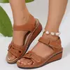 Sandalias de comercio exterior transfronterizo nuevas de 2023 para mujer, de Amazon, con cuña, velcro, suela gruesa, talla grande, de una sola palabra.