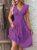 Estilo Nuevo de Verano Mangas de Hoja de Loto Elegante Aspecto Adelgazante Cuello en V Moda para Mujer Talla Grande Vestido con Corte para Mujer