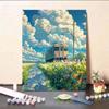 Pintura al óleo digital de verano DIY Paisaje rural Coloreado a mano Simple Paisaje para aliviar el estrés Pintura para sala de estar de pareja