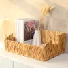 Dropshipping Transfronterizo Cesta de Almacenamiento Tejida con Mango de Hierba de Calabaza Borde de Flores Cesta de Almacenamiento de Ratán Gabinete de Mesa de Café de Escritorio