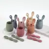 Ins Set de Vajilla Suplemento Alimenticio para Bebés Suministros para Bebés Cuchara de Silicona Pegajosa Niños Comida Grado Alimenticio Taza de Silicona Cuchara Pegajosa