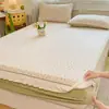 Sábana acolchada de terciopelo de leche con estampado floral pequeño estilo francés, pieza única, colcha de forro polar para otoño/invierno, protector de colchón cálido y funda protectora