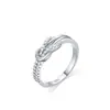 Anel de Nó da Sorte em Prata Esterlina S925 Anel de Dedo Cruzado Enrolado Personalidade Feminina Estilo INS Toque de Luxo Anel de Strass Feminino