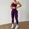 Conjunto de Ropa de Yoga Transfronterizo para Mujer, Sujetador Deportivo de un Hombro con Bloques de Color, Leggings de Cintura Alta que Levantan los Glúteos, Conjunto de Ropa para Pilates y Fitness