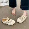 Pantuflas Cerradas de Cuero Genuino con Suela Gruesa para Aumentar la Altura, Tejidas, para Mujer, Nuevo Estilo Verano 2026, Sandalias Transpirables de Malla Hueca para Exteriores