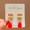 Pinzas para Orejas de Pony de Año Nuevo para Niños Sin Perforación Dibujos Animados Lindas Rojas Joyería para Niñas Sin Perforación Accesorios para Orejas No Dañinos