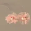 "Flores de Gasa en Polvo" Pendientes de Flor de Chifón Rosa para Mujer, de Alta Gama y Súper de Hada, Pendientes de Estilo Vacaciones de Verano en la Costa