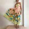 Verão 2026 Novo Estilo Transfronteiriço Europeu e Americano Comércio Exterior Moda Feminina Elegante e Fashion Estampado Salopete de Cintura Alta Saia Longa