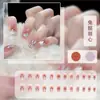 Manicure Unhas Usáveis Creme Fofo Estilo Ins Unhas Postiças Desenho Animado Feito à Mão Diamante Conjunto de 24 Peças Unhas de Máquina