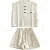 Conjunto versátil de lino para bebé de verano, chaleco fino sin mangas y shorts para niños, atuendo de dos piezas cómodo y bonito