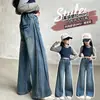Roupas de Outono para Meninas Jeans 2026 Novo Estilo Casacos de Outono Infantis Crianças Médias e Grandes Processo Amassado Solto Calças de Perna Larga