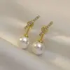 Pingente Pequeno de Pérola e Strass Estilo Coreano, Brincos Pequenos e Modernos de Pérola, Brincos Elegantes para Meninas