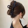 Pinza de Lazo Doble Faz Negro Estilo Hepburn para Mujer, Grande, de Alta Gama, para el Cabello, Parte Posterior de la Cabeza, Tipo Tiburón, Tocado