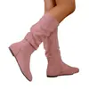 Botas casuales de moda para mujer de talla grande, con cremallera lateral, planas, de otoño, botas planas, botas de caña alta, botas de moda plisadas