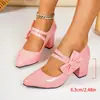Zapatos de Tacón Alto Simples Duraderos Transfronterizos Europeos y Americanos para Mujer, Elegantes para el Viaje Diario, Diseño de Comercio Exterior, Elegantes con Lazo, Venta al por Mayor, Tallas Grandes