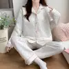 Pijama Sándwich de Algodón para Mujer en Otoño e Invierno Nuevo Espesado Dulce Lazo Traje de Manga Larga Ropa de Casa Se Puede Usar Afuera