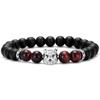 Pulsera de cabeza de lobo microincrustada de circonita de origen europeo y americano más vendida Pulsera elástica de piedra de ojo de tigre rojo piedra esmerilada joyería