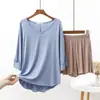 Algodón Transpirable Holgado Casual Ropa de Casa Verano Delgado Talla Grande Mangas de Murciélago Holgadas para Mujer Cuello en V Shorts Conjunto de Dos Piezas